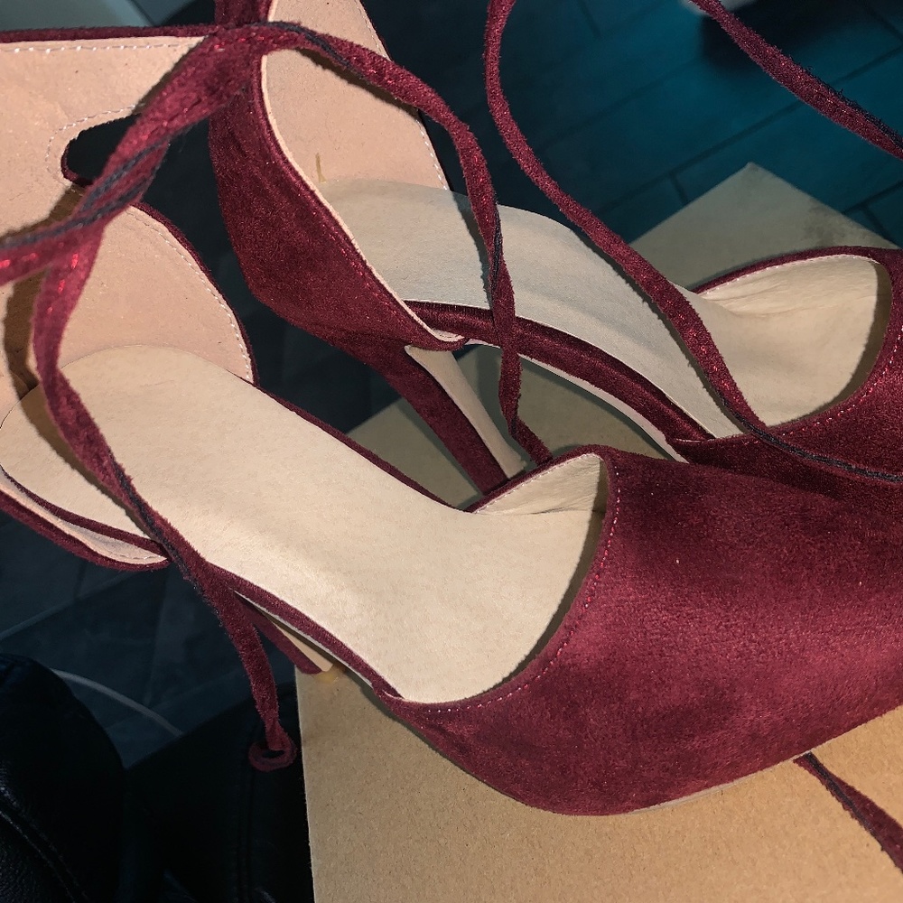 burgundy velvet heels